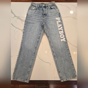 Playboy x Pacsun Womens Spellout Grahic High Waisted Button Fly Blue Jeans Sz 25